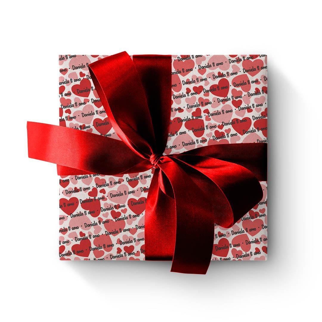 Carta regalo fondo bianco San Valentino, cuori e regali rossi, 0,35 x 50m